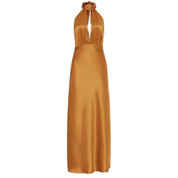 Something Navy  Halter Gown Satin Cutout Maxi Orange M - Picture 4 of 16